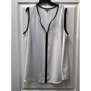 Vince Camuto Sleeveless Blouse V-Neck Tunic Semi Sheer White Women's Plus 1X